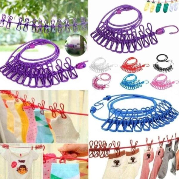 Portable 12 Clip Clothing Rope