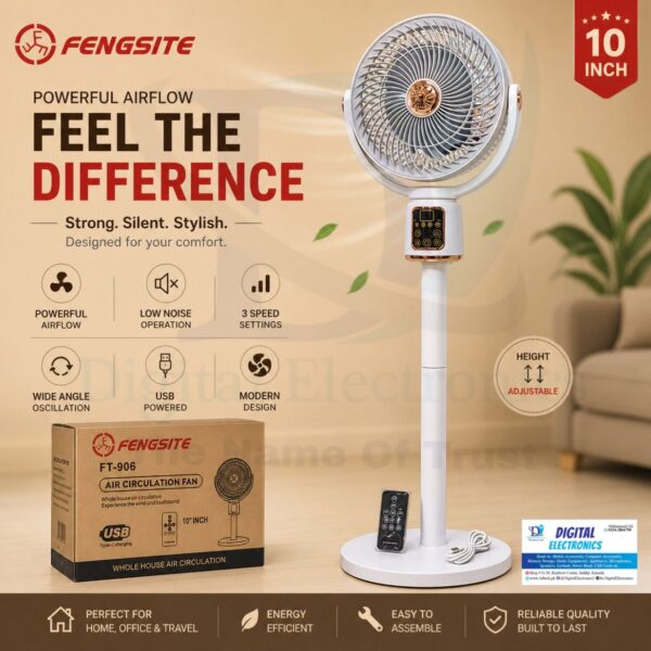 2IN1 Electric + Rechargeable 12000mah Battery Power Stand Fan 🇨🇳 Features Air Circulation Remote Control Silent Blades Type-C Charging Lighting Design Telescopic Adjustment Rotate Left & Right Timing Adjustment