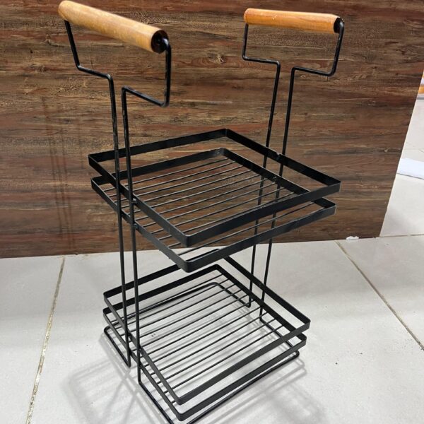 2 Layer Multipurpose Metal Organizer with Wooden Handle